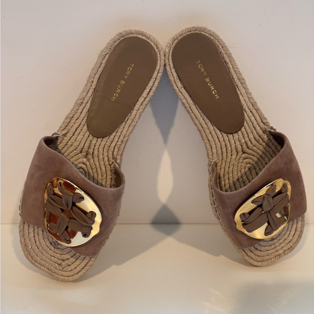 Tory Burch Woven Double T Espadrille Slide Sandal